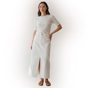 Eileen Fisher Garment-Dyed Organic Cotton Denim A-Line White Maxi Skirt PL